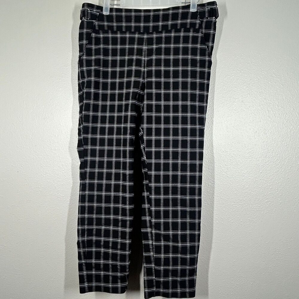 maurices Pants Womens L Black White Plaid Cropped Ankle Stretch Trousers Work